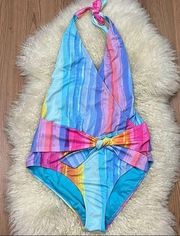 Rachel Roy Multi Stripe Watercolor One Piece Swimsuit L