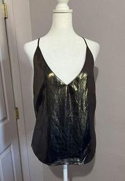 L’AGENCE Gabriela Metallic Sleeveless Gray Gold V-Neck Cami XS