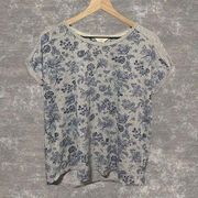 LUCKY BRAND | Mini Denim Floral Gray Blue Short Sleeve Roll Tab Pajama Shirt L