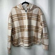 Joie plaid thick chunky plaid flannel half zip hooded sweatshirt size large