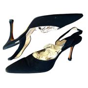 MANOLOL BLAHNIK Carolyne 70 Black Suede Slingback Pumps Heels Size 39.5 (US 9.5)