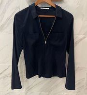 T by Alexander Wang collared half zip silk top