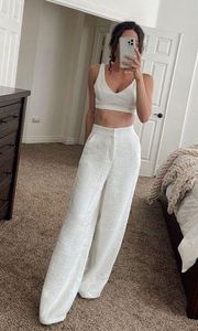 | White Two Piece Crop Wide Leg Set