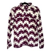 DULUTH TRADING M Purple Cream Aztec FLEECE PULLOVER JACKET Snaps Long Sleeve