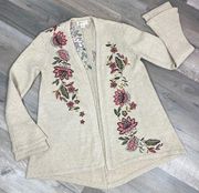Style & Co Petite Floral Embroidery Bell Sleeve Cardigan Beige Tan Pink PP