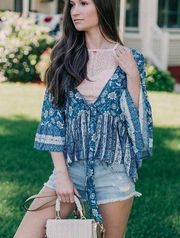 NWT Taylor & Sage Floral Boho Top Ruffle Tie Kimono Top Small