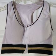 Primark Black White Gold Stripe Band Racerback Zip Front Sports Bra Size Small