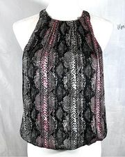Veronica M colorful shimmer snakeskin print halter blouson top size XS NWT