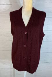 Vintage  burgundy cable knit vest button front size L womens