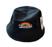 NWT Life Is Good Bucket Hat One Size Black Rainbow Embroidered Cotton Unisex