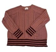 Olive & Oak Womens Large Sweater Cable Knit Crew Neck Stripes Soft Cozy Preppy