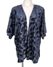 Magnolia South Navy blue feather detail open front short sleeve cardigan Size sm