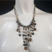 Lane Bryant Gray, Cream, & Brown Beaded Dangling Necklace