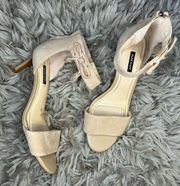 Alex Marie nude suede short heel bow & tassel sandals women’s shoe size 8