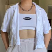 White Crop Button Up