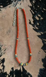 Red Coral, Spiny Oyster, Turquoise & Navajo Pearl Necklace 