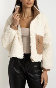 NWT Blank NYC Faux Shearling Leather Trim Bomber Jacket XL Cream