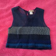 Blue Woven Mesh Crew Neck Tank