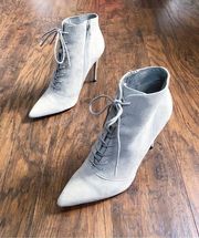 Something Navy • Orchid Lace Up Booties grey suede leather ankle boot stiletto