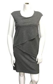 Lafayette 148 Size L Dress Layered Gray Stretch Jersey Sleeveless Pencil Sheath