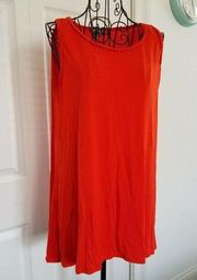 Neiman Marcus Tank Tunic Top Solid Orange Knit Self Fabric Braided Trim Women L