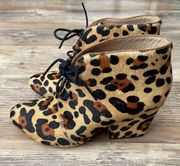 Kate Spade Roger Calf Hair Lace Up Ankle Boots Booties Animal Print Size 6.5