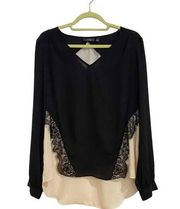 Apt 9 Cream Black Long Sleeve Blouse Sz M