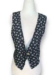 Vintage All That Jazz Vest Black Floral Abstract Contrast Waistcoat Vneck