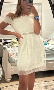 Francesca’s White Lace Off The Shoulder Mini Dress Small