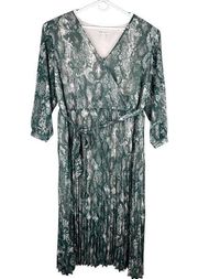 Ava & Viv Faux Wrap Maxi Dress 4X Green Animal Print Lined