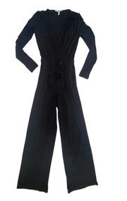 BCBGeneration Black Surplice Cut Out Open Back Wide Leg Jumpsuit Size XS