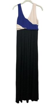 ANTHROPOLOGIE: Colorblock Blue, White & Black V-Neck Maxi Dress w/Side Slits, S