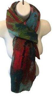 Nepal Artsy Colorful Felted Merino Wool Silk Long Scarf Table Runner 74X12 ARTSY