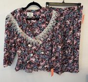 JONATHAN MARTIN Vintage 80's 2-Piece Set Peplum Blouse & Skirt Floral Sz.7/8 NEW