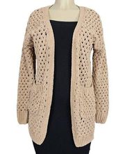 Sienna Sky Womens Size S Tan Open Knit Basket Weave Chenille Cardigan Sweater