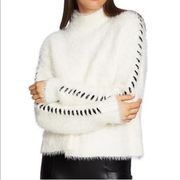 1. State Whipstitch Eyelash Knit Mock Neck Cream Sweater Size Small