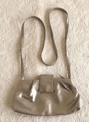 Beige Metallic Small Crossbody Zipper Closure Purse Bag