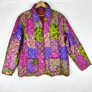 Silk Patchwork Quilted Reversible Button Front Jacket Size Large