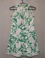 ⭐️  Sleeveless Dress Exposed Zipper Medium Green White Floral Small