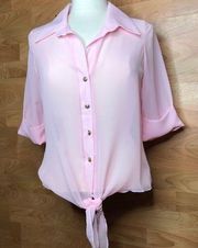 Body Central Medium Button Down Tie Front In Baby Pink Color