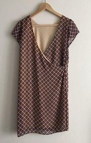 Peppermint Checks Print Cap Sleeves Lined Shift Dress Faux Wrap Womens‎ S…