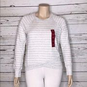 Active Life NWT Size XL Heather Grey & White Stripe Criss-Cross Hemline Knit Top