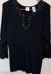 Emma James Black Pullover Sweater With Jeweled Embellishments Size Large