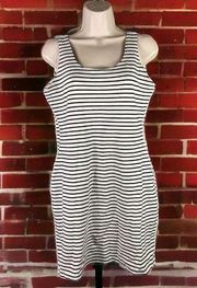 Dress Striped White Black Size Medium Womens Active USA Stretch Sleeveless Black