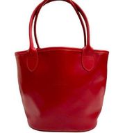 Pre-loved long champ red leather toes bag 10”x 9”H x4”w
