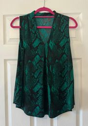 Green And Black Snake Skin Print Sleeveless Top