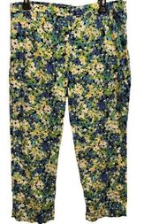 Sunny Leigh Retro Hippie Blue White Green Yellow Floral High Waist Capri Pant