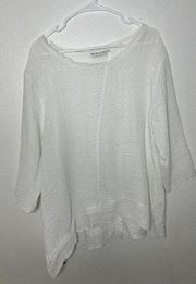 Habitat Tunic Blouse Size Medium White 3/4 Sleeve Lagenlook Lightweight