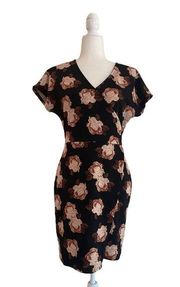 Rebel Sugar Black Floral Print Faux Wrap Women L Knee Length Sheath Dress