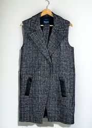 Madewell  Black & White Tweed Wool Sleeveless Vest Snap Front Cinch Waist w/ Belt